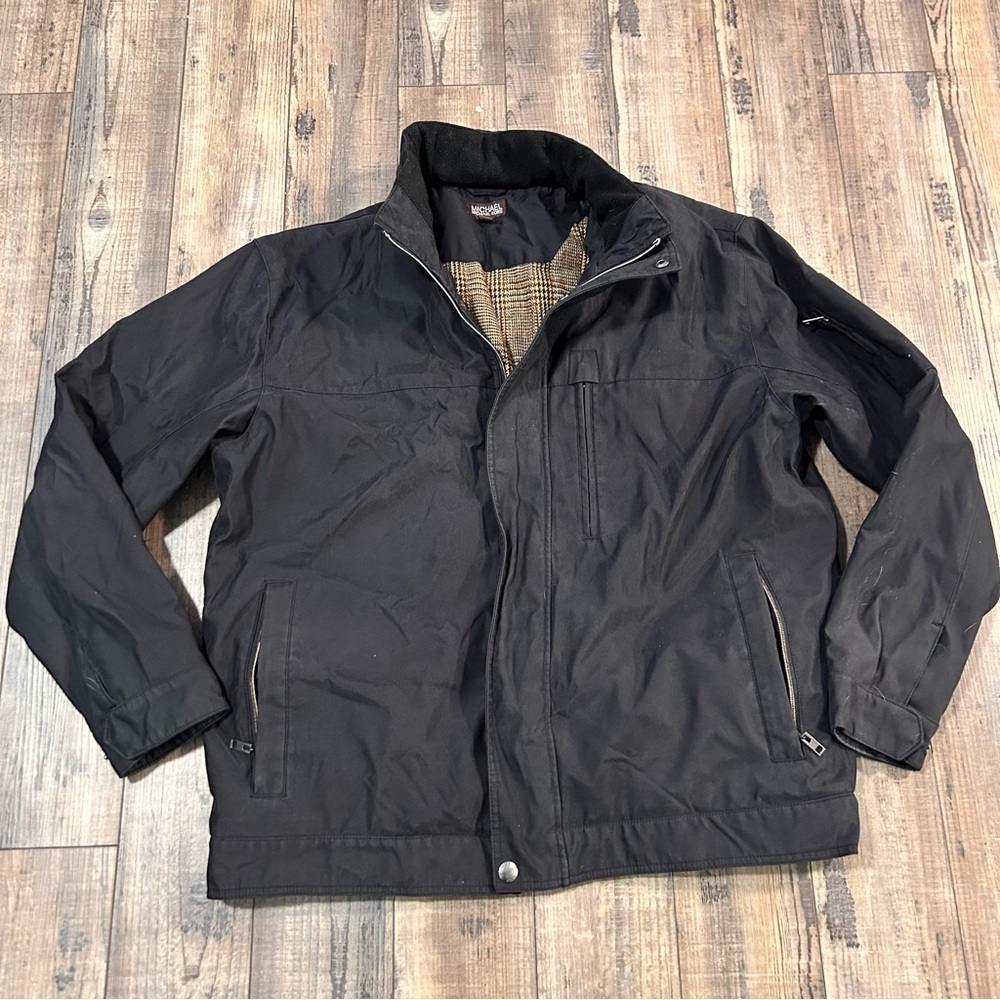 Michael‎ Kors Winter Jacket Mens Black Full Zip Pockets Wool Blend Lined Size XL